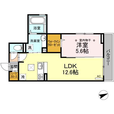 ディアコート本木(1LDK/1階)の間取り写真