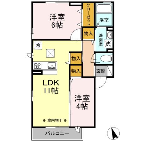 ジュ・マルティⅢ(2LDK/1階)の間取り写真