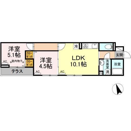 セレスティア南花畑II(2LDK/1階)の間取り写真