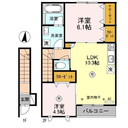 LIS BLANC(2LDK/2階)の間取り写真