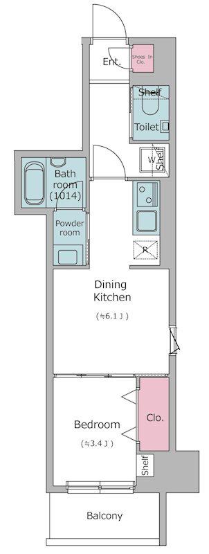 ドゥーエ入谷1(1DK/3階)の間取り写真