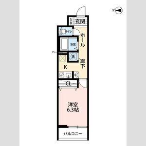 リーブルファイン獨協大学前 2号棟(1K/1階)の間取り写真