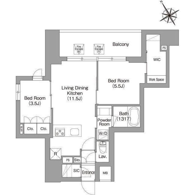 バウスフラッツ蔵前(2LDK/7階)の間取り写真
