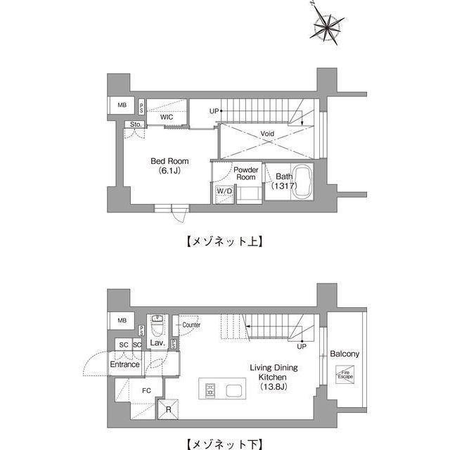 バウスフラッツ蔵前(1LDK/13階)の間取り写真