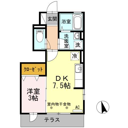 リッツハウスⅤ(1DK/1階)の間取り写真