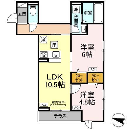 セレスティア西綾瀬(2LDK/1階)の間取り写真