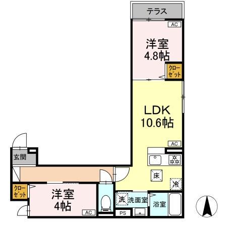 セレスティア栗原(2LDK/1階)の間取り写真