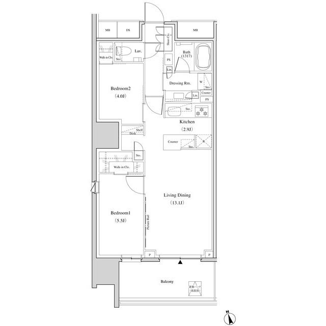ザ・パークハビオ北千住(2LDK/5階)の間取り写真