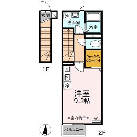 クアルト(ワンルーム/2階)の間取り写真