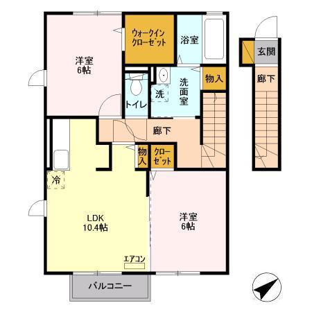 カーサ・ドマーニB(2LDK/2階)の間取り写真