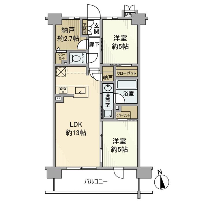 ベルドゥムール草加金明通(2LDK/2階)の間取り写真