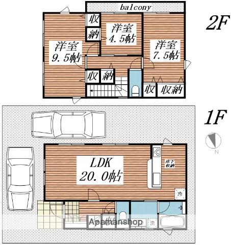 横浜線 八王子駅 バス乗車時間：24分 新川口バス停で下車 徒歩3分 2階建 築1年(3LDK)の間取り写真