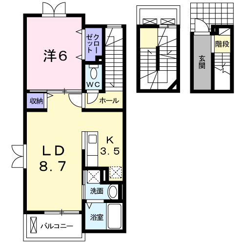 カーサデアモーレ(1LDK/3階)の間取り写真