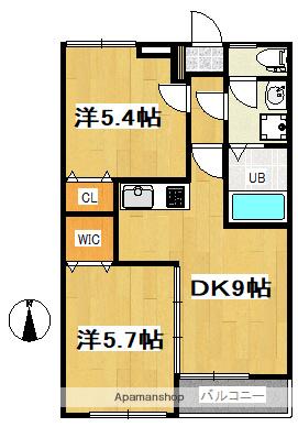 PRIM ROSE(2DK/1階)の間取り写真