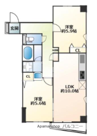 グランビュー北園(2LDK/4階)の間取り写真