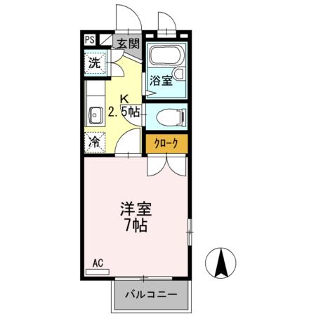 フラットコートB(1K/2階)の間取り写真
