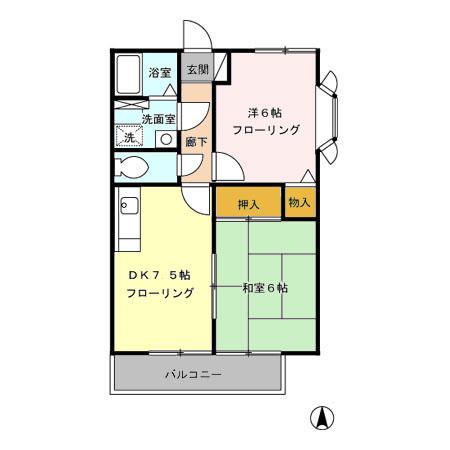 ジュネスハイムⅠ・Ⅱ(2DK/1階)の間取り写真