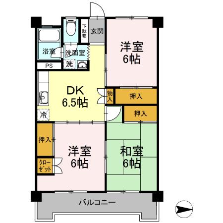 レジデンス金剛(3DK/1階)の間取り写真