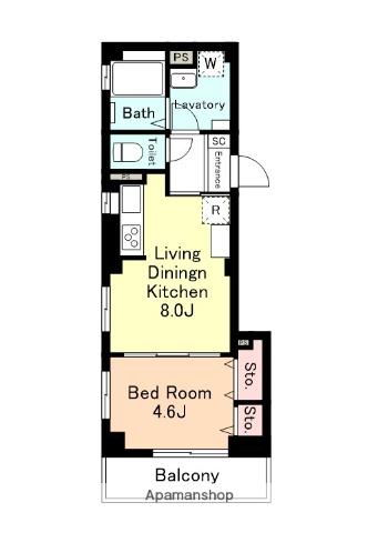 ハマサンビル(1LDK/5階)の間取り写真