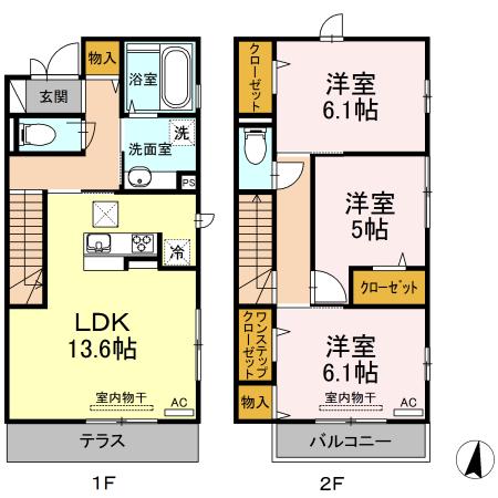 ファミールB(3LDK/1階)の間取り写真