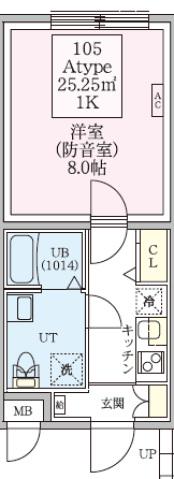 防音マンション スカイラシクラス武蔵関(1K/1階)の間取り写真