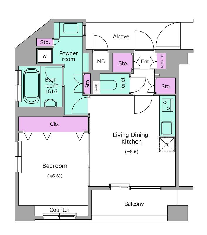 レジディア三越前(1LDK/13階)の間取り写真
