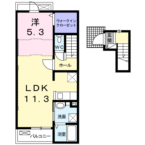 フリージアⅡ(1LDK/2階)の間取り写真