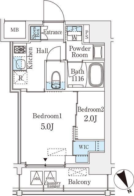 ベルファース八丁堀ウエスト(2K/6階)の間取り写真