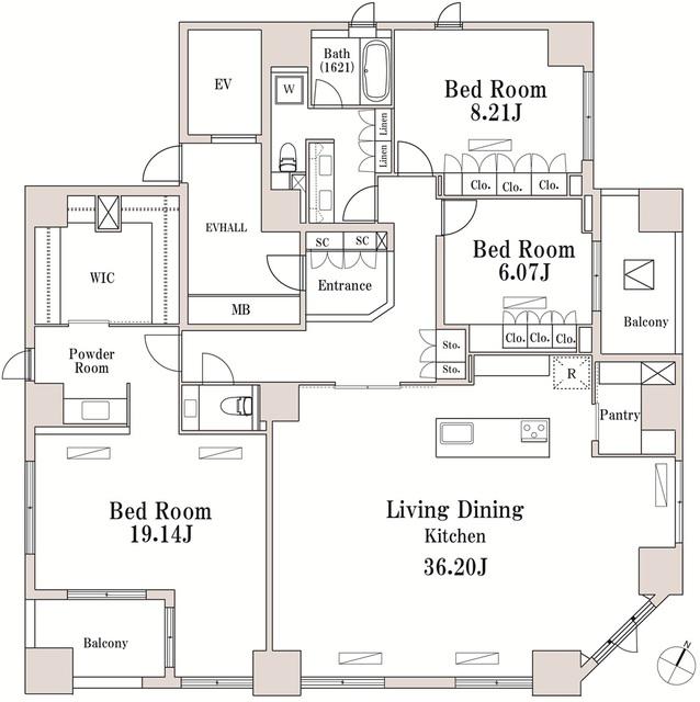 LASANTE一番町(3LDK/14階)の間取り写真
