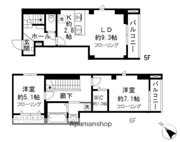 ジョカットロ蔵前(2LDK/5階)の間取り写真