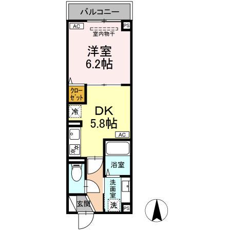 ルリアン北小岩Ⅲ(1DK/3階)の間取り写真