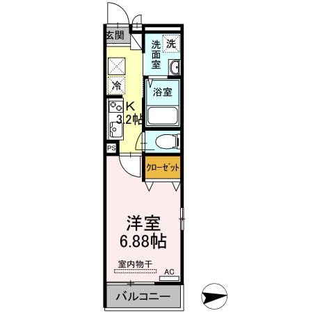 メイプルプレイス(1K/1階)の間取り写真
