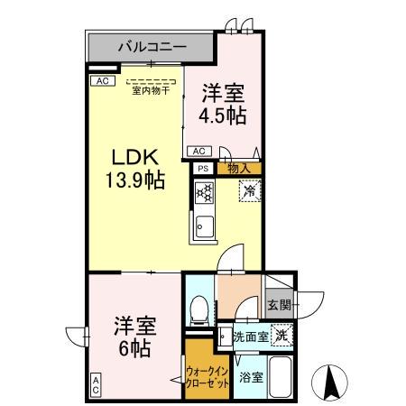 足立区六町2丁目PJⅡ(2LDK/3階)の間取り写真