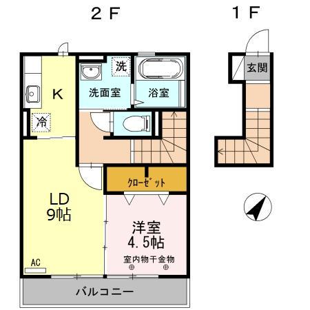 フォルテーヌⅤ(1LDK/2階)の間取り写真