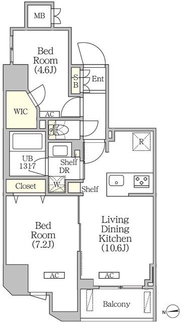 クラリティア浅草橋(2LDK/13階)の間取り写真