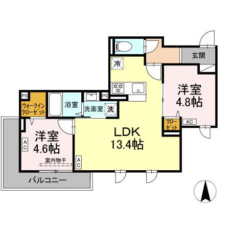 セレスティア南花畑III(2LDK/2階)の間取り写真