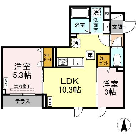 セレスティア南花畑III(2LDK/1階)の間取り写真