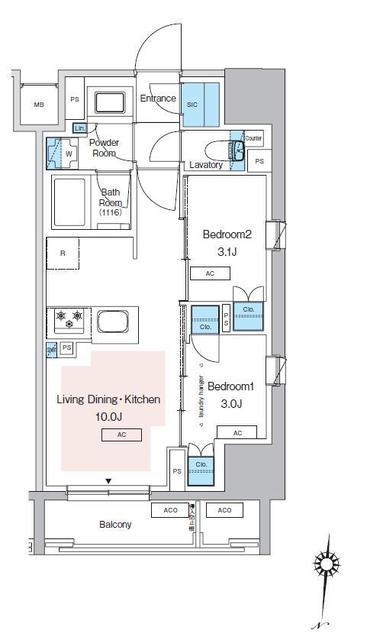 プレディアコート錦糸町スカイビュー(2LDK/12階)の間取り写真