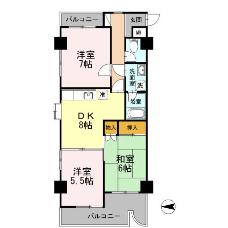 スカイハイツYOSHIMI 5階階 間取り