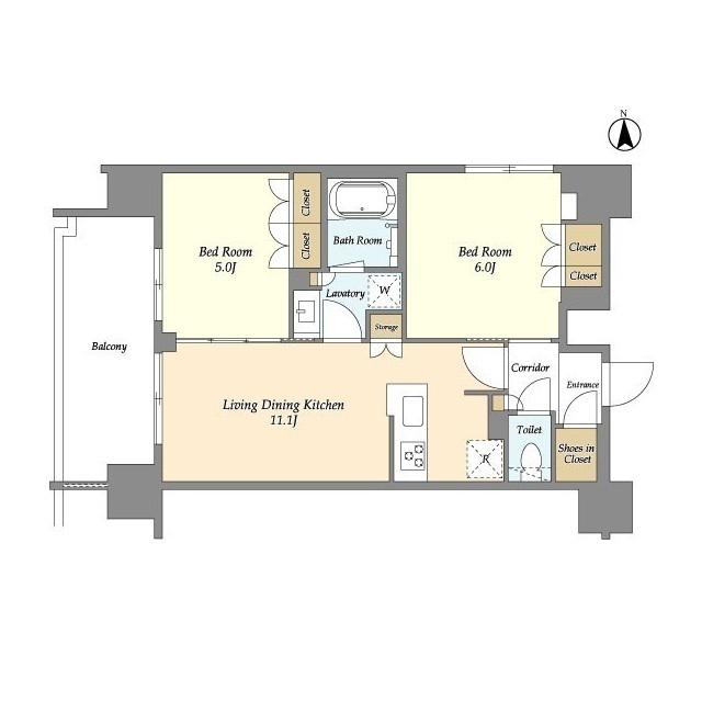 ジオエント上野稲荷町(2LDK/5階)の間取り写真