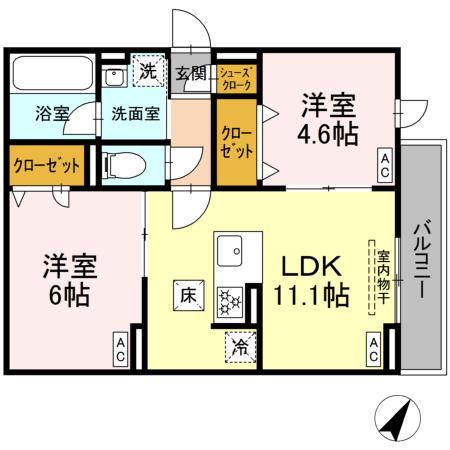 セレスティア細田A(2LDK/1階)の間取り写真