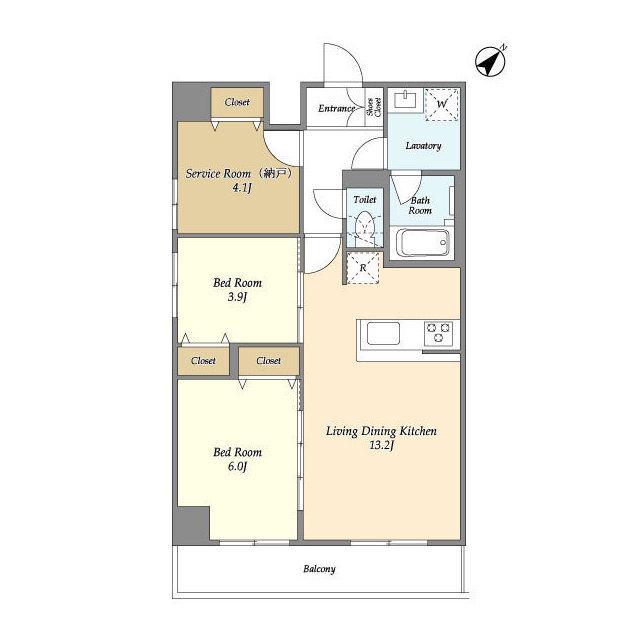 グランカーサ西葛西(2SLDK/4階)の間取り写真