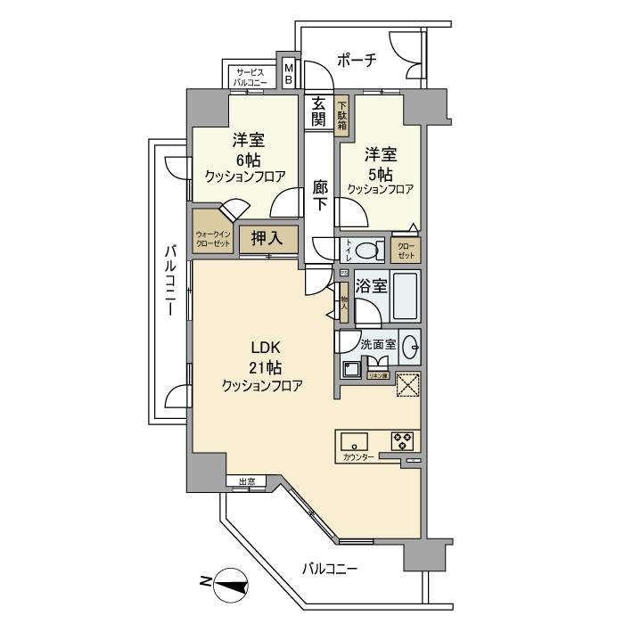レーベンリヴァーレ東京ラ・トーレ(2LDK/3階)の間取り写真