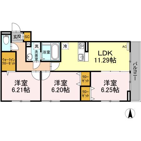 エスポワールグランソレーユ エスポワール(3LDK/3階)の間取り写真