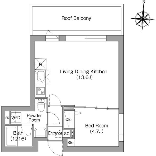 コンフォリア・リヴ両国イースト(1LDK/4階)の間取り写真