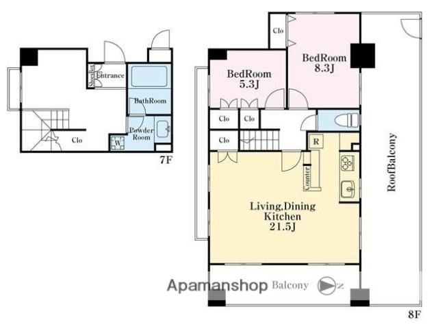 サンクチュアリ菊川リバ-サイドステ-ジ(2LDK/7階)の間取り写真