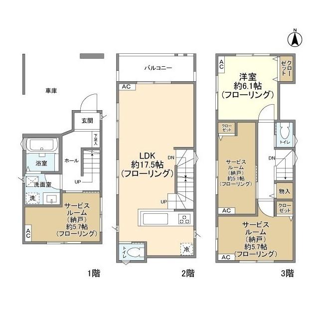 つくばエクスプレス 六町駅 徒歩8分 3階建 築4年(1SLDK)の間取り写真