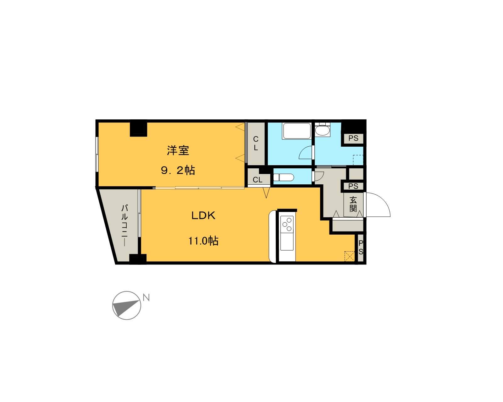 エリアM(1LDK/5階)の間取り写真