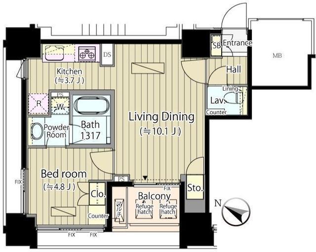 富ヶ谷スプリングス(1LDK/5階)の間取り写真