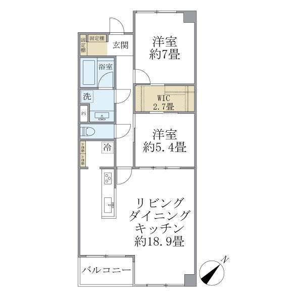 グランマルジュ市ヶ谷(2LDK/1階)の間取り写真